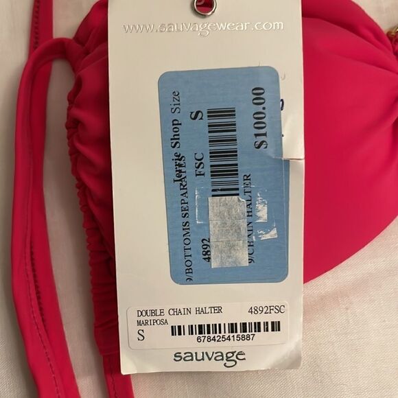 SAUVAGE HOT PINK WITH GOLD BRAIDING BIKINI TOP.  NEW - Picture 4 of 6